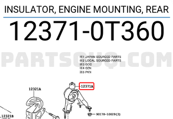 Toyota 123710T360 INSULATOR, ENGINE MOUNTING, REAR