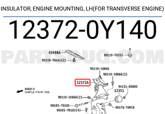 Toyota 123720Y140 INSULATOR, ENGINE MOUNTING, LH(FOR TRANSVERSE ENGINE)