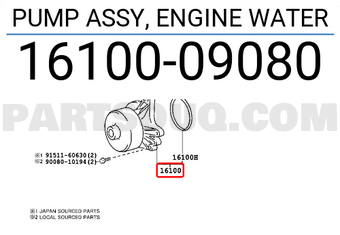 Toyota 1610009080 PUMP ASSY, ENGINE WATER