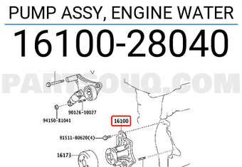 Toyota 1610028040 PUMP ASSY, ENGINE WATER