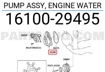 Toyota 1610029495 PUMP ASSY, ENGINE WATER