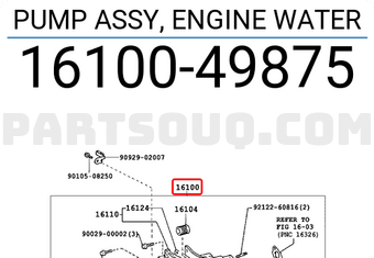 Toyota 1610049875 PUMP ASSY, ENGINE WATER