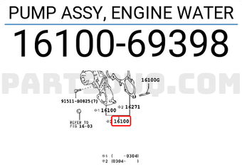 Toyota 1610069398 PUMP ASSY, ENGINE WATER