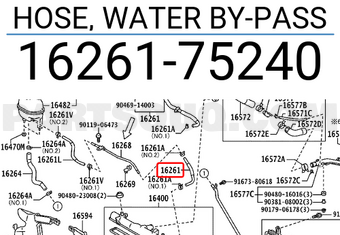 Toyota 1626175240 HOSE, WATER BY-PASS