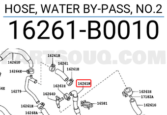 Toyota 16261B0010 HOSE, WATER BY-PASS, NO.2