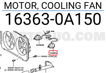 Toyota 163630A150 MOTOR, COOLING FAN