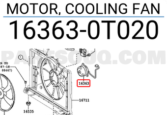 Toyota 163630T020 MOTOR, COOLING FAN