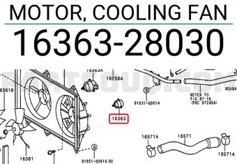 Toyota 1636328030 MOTOR, COOLING FAN