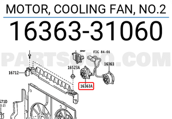 Toyota 1636331060 MOTOR, COOLING FAN, NO.2