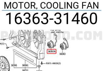 Toyota 1636331460 MOTOR, COOLING FAN