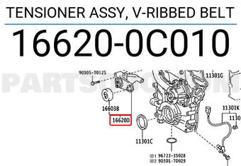 Toyota 166200C010 TENSIONER ASSY, V-RIBBED BELT