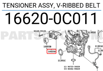 Toyota 166200C011 TENSIONER ASSY, V-RIBBED BELT