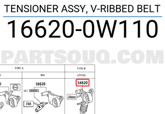 Toyota 166200W110 TENSIONER ASSY, V-RIBBED BELT