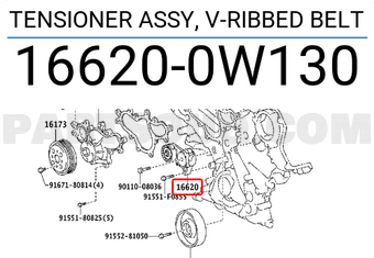 Toyota 166200W130 TENSIONER ASSY, V-RIBBED BELT