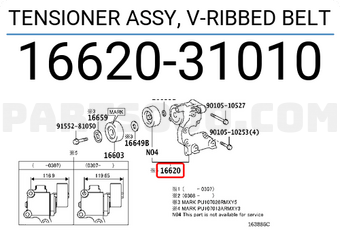 Toyota 1662031010 TENSIONER ASSY, V-RIBBED BELT