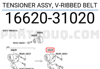 Toyota 1662031020 TENSIONER ASSY, V-RIBBED BELT