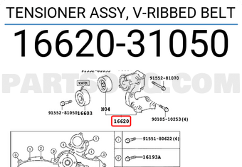 Toyota 1662031050 TENSIONER ASSY, V-RIBBED BELT
