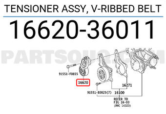 Toyota 1662036011 TENSIONER ASSY, V-RIBBED BELT