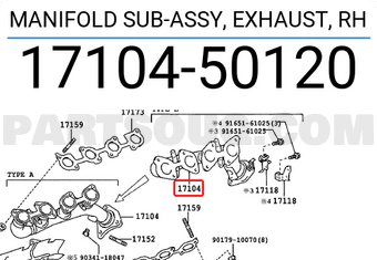 Toyota 1710450120 MANIFOLD SUB-ASSY, EXHAUST, RH