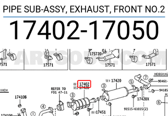 Toyota 1740217050 PIPE SUB-ASSY, EXHAUST, FRONT NO.2