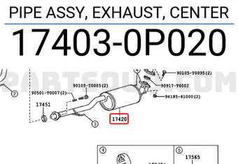 Toyota 174030P020 PIPE ASSY, EXHAUST, CENTER