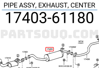 Toyota 1740361180 PIPE ASSY, EXHAUST, CENTER