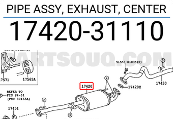 Toyota 1742031110 PIPE ASSY, EXHAUST, CENTER