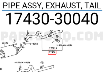 Toyota 1743030040 PIPE ASSY, EXHAUST, TAIL