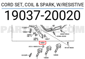 Toyota 1903720020 CORD SET, COIL & SPARK, W/RESISTIVE