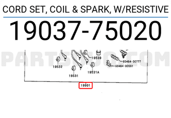 Toyota 1903775020 CORD SET, COIL & SPARK, W/RESISTIVE