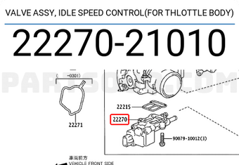 Toyota 2227021010 VALVE ASSY, IDLE SPEED CONTROL(FOR THLOTTLE BODY)