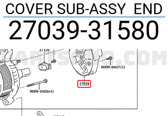 Toyota 2703931580 COVER SUB-ASSY END