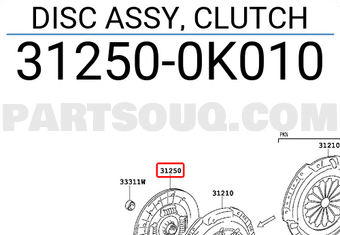Toyota 312500K010 DISC ASSY, CLUTCH