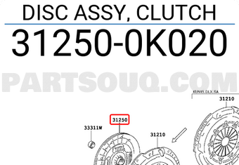 Toyota 312500K020 DISC ASSY, CLUTCH