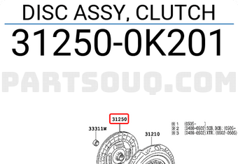 Toyota 312500K201 DISC ASSY, CLUTCH