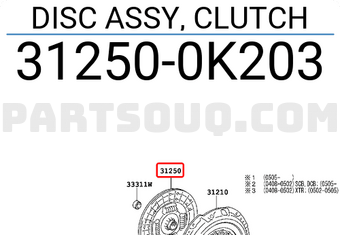 Toyota 312500K203 DISC ASSY, CLUTCH