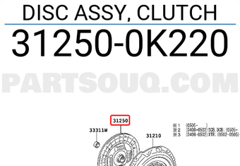 Toyota 312500K220 DISC ASSY, CLUTCH