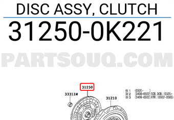 Toyota 312500K221 DISC ASSY, CLUTCH
