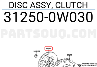 Toyota 312500W030 DISC ASSY, CLUTCH