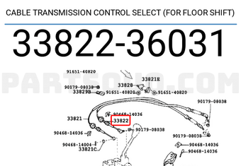 Toyota 3382236031 CABLE TRANSMISSION CONTROL SELECT (FOR FLOOR SHIFT)