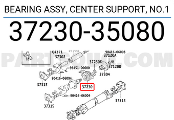Toyota 3723035080 BEARING ASSY, CENTER SUPPORT, NO.1