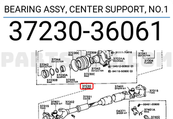 Toyota 3723036061 BEARING ASSY, CENTER SUPPORT, NO.1