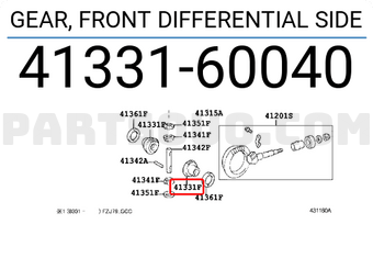 Toyota 4133160040 GEAR, FRONT DIFFERENTIAL SIDE