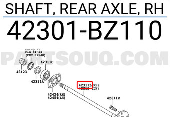 Toyota 42301BZ110 SHAFT, REAR AXLE, RH