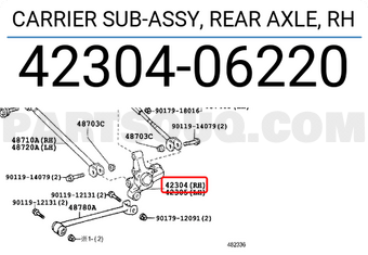 Toyota 4230406220 CARRIER SUB-ASSY, REAR AXLE, RH