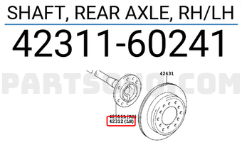 Toyota 4231160241 SHAFT, REAR AXLE, RH/LH