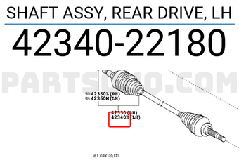 Toyota 4234022180 SHAFT ASSY, REAR DRIVE, LH