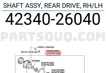 Toyota 4234026040 SHAFT ASSY, REAR DRIVE, RH/LH