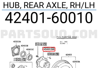 Toyota 4240160010 HUB, REAR AXLE, RH/LH