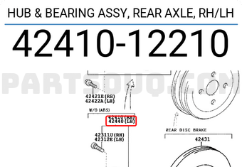 Toyota 4241012210 HUB & BEARING ASSY, REAR AXLE, RH/LH
